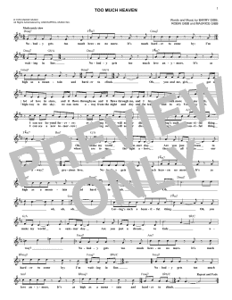 page one of Too Much Heaven (Lead Sheet / Fake Book)