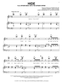 page one of Hide (feat. Seezyn) (from Spider-Man: Into the Spider-Verse) (Piano, Vocal & Guitar Chords (Right-Hand Melody))