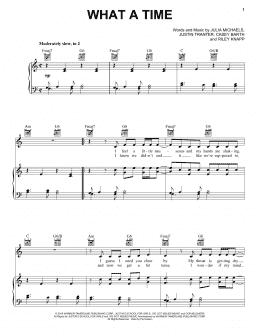 page one of What A Time (feat. Niall Horan) (Piano, Vocal & Guitar Chords (Right-Hand Melody))