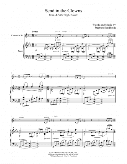 page one of Send In The Clowns (from A Little Night Music) (Clarinet and Piano)