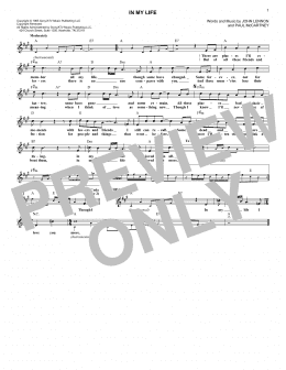 page one of In My Life (Lead Sheet / Fake Book)