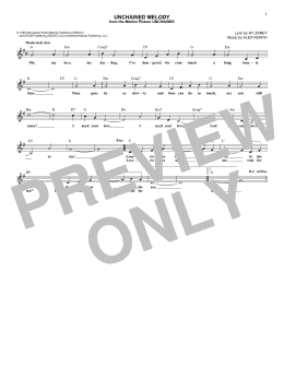 page one of Unchained Melody (Lead Sheet / Fake Book)