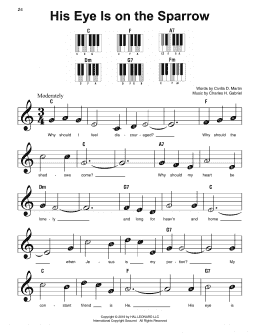 page one of His Eye Is On The Sparrow (Super Easy Piano)