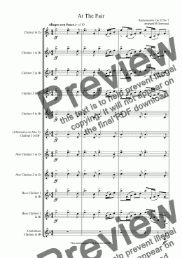 page one of Rachmaninoff - Op. 33 No.7  "At The Fair" for Advanced Clarinet Choir