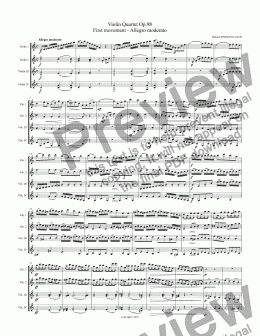 page one of Violin Quartet Op.98  First movement - Allegro moderato