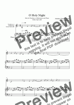page one of O Holy Night. For Solo Trombone/Euphonium in Bb (treble clef) and Piano