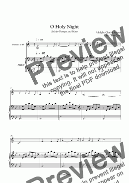 page one of O Holy Night. For Solo Trumpet in Bb and Piano