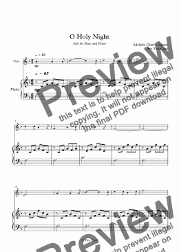 page one of O Holy Night. For Solo Flute and Piano