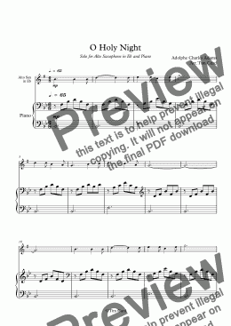 page one of O Holy Night. For Solo Alto Saxophone and Piano