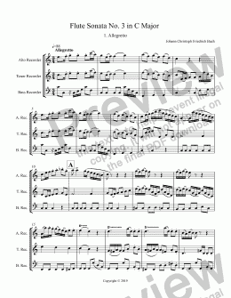 page one of Bach JCF, Flute Sonata No. 3 in C Major (ATB Recorders)