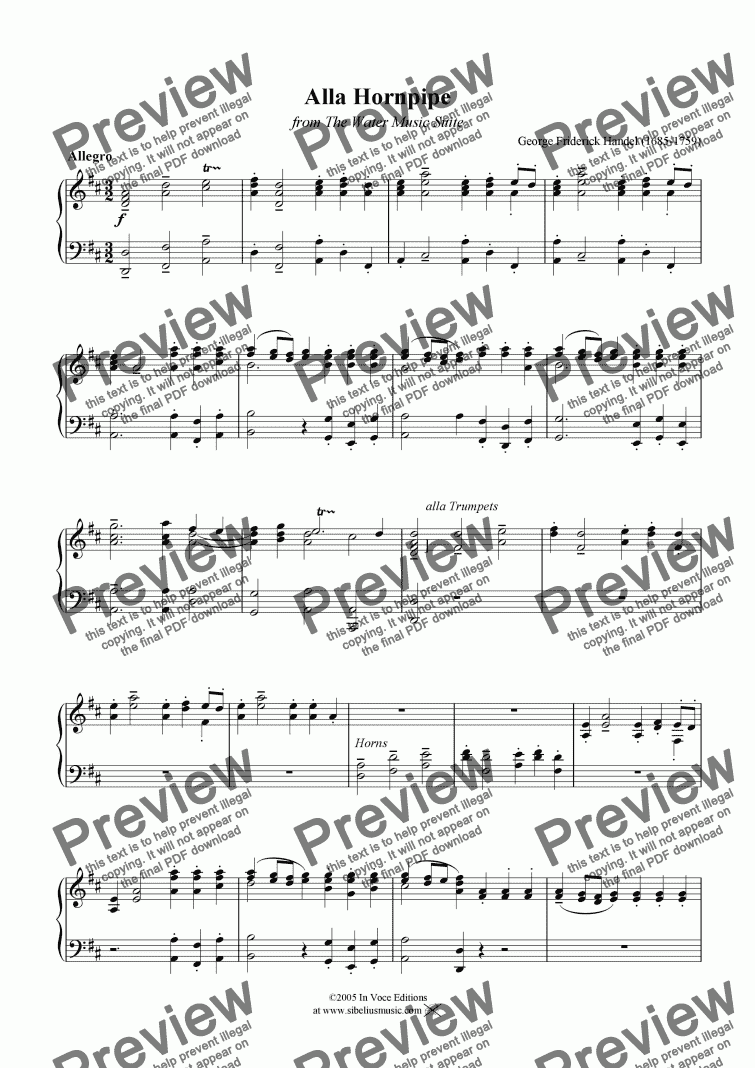 page one of "Hornpipe" from the Water Music Suite-Download Sheet Music
