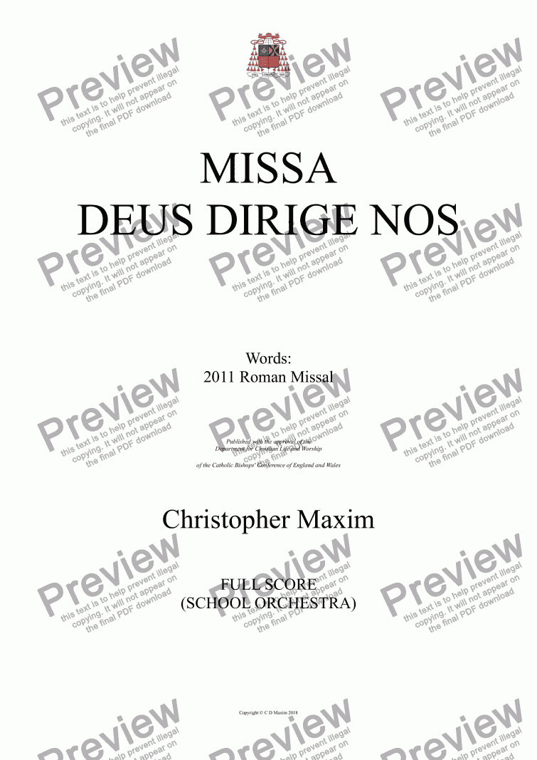page one of Missa Deus Dirige Nos (New Roman Missal / Voices & School Orchestra)