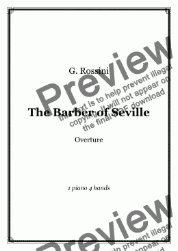 page one of G. Rossini - Overture "The Barber of Seville" - 1 piano 4 hands