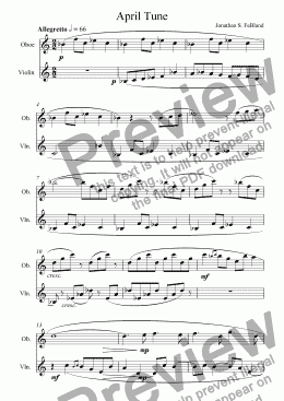 page one of April Tune (Oboe & Violin)
