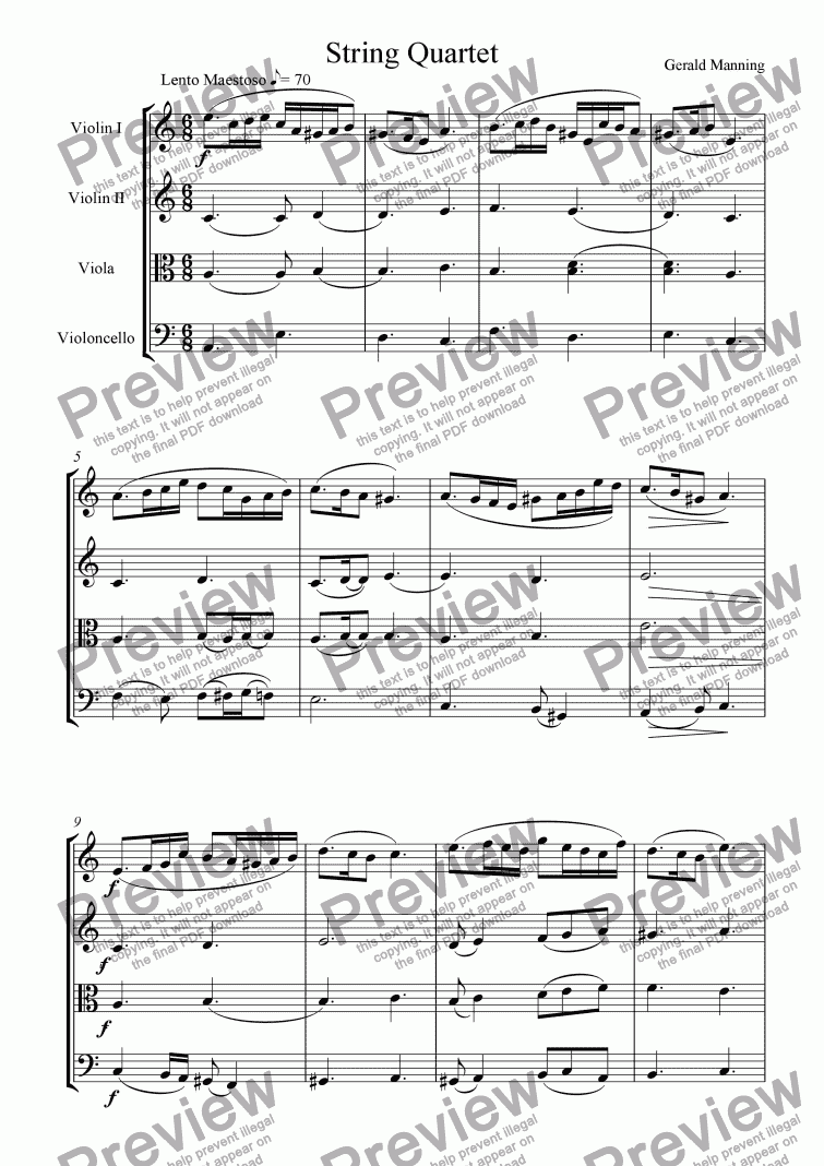 page one of MANNING, G. - String Quartet, No.1 in A minor - Op.12 - 1st Movement
