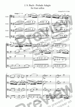 page one of Bach - PRELUDE ADAGIO - for cello quartet