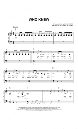 page one of Who Knew (Easy Piano)