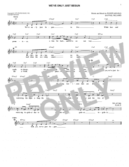 page one of We've Only Just Begun (Lead Sheet / Fake Book)