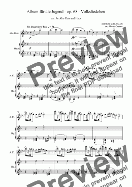 page one of Album für die Jugend - op. 68 - Volksliedchen - arr. for Alto Flute and Harp