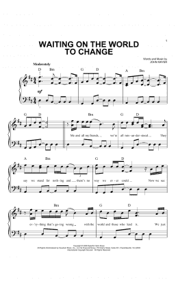 page one of Waiting On The World To Change (Easy Piano)