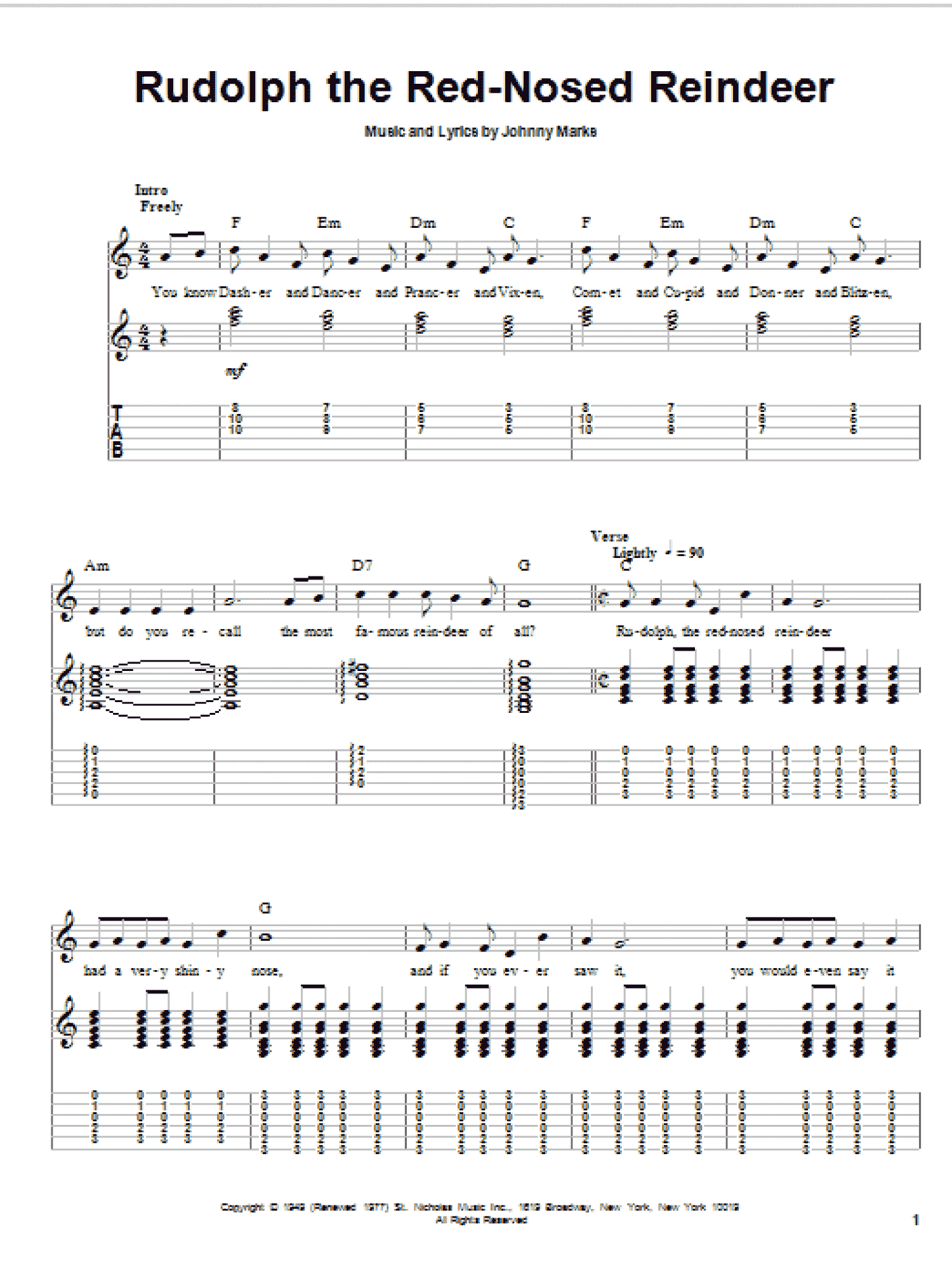 Rudolph The Red-Nosed Reindeer (Guitar Tab (Single Guitar))