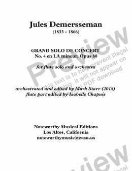 page one of JULES DEMERSSEMAN-MARK STARR; GRAND SOLO DE CONCERT No. 4 en LA mineur, Opus 80, for flute solo and orchestra