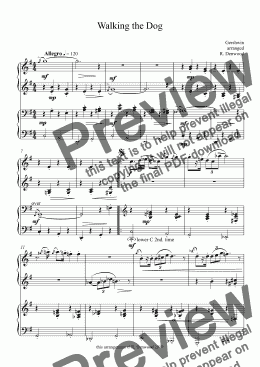page one of Gershwin - Promenade ( Walking the Dog) for 4 hand Piano Duet.