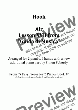 page one of Air Lesson XVII from "Guida di Musica" (J Hook) Arranged for 2 pianos, 4 hands by Simon Peberdy