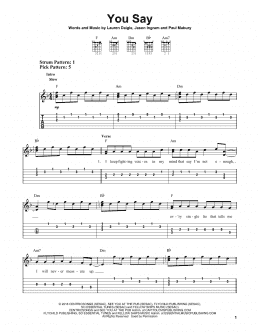 page one of You Say (Easy Guitar Tab)