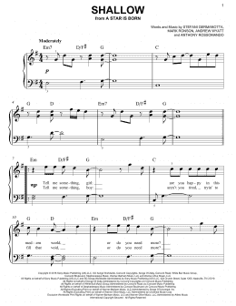 page one of Shallow (from A Star Is Born) (Very Easy Piano)