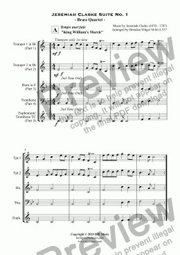 page one of Jeremiah Clarke Suite No. 1 - Brass Quartet 