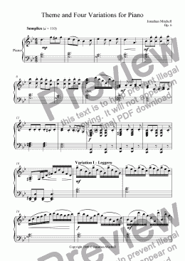 page one of Theme and Four Variations for Piano