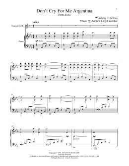 page one of Don't Cry For Me Argentina (from Evita) (Trumpet and Piano)