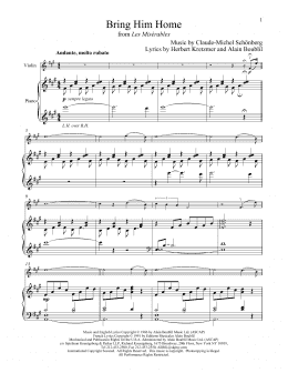 page one of Bring Him Home (from Les Miserables) (Violin and Piano)