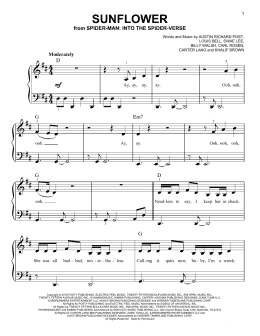 page one of Sunflower (from Spider-Man: Into The Spider-Verse) (Easy Piano)
