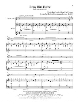 page one of Bring Him Home (from Les Miserables) (Clarinet and Piano)