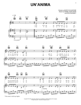 page one of Un'anima (Piano, Vocal & Guitar Chords (Right-Hand Melody))