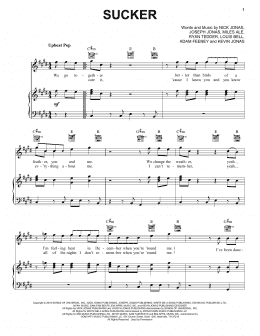 page one of Sucker (Piano, Vocal & Guitar Chords (Right-Hand Melody))