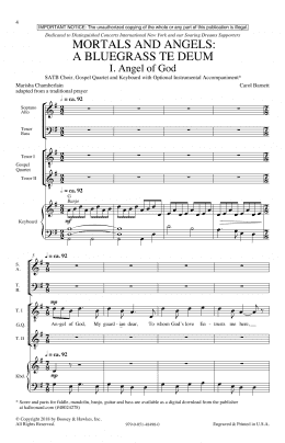 page one of Mortals & Angels: A Bluegrass Te Deum (SATB Choir)