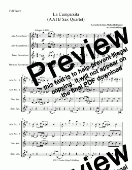 page one of La Cumparsita (AATB Sax Quartet) - Score and parts