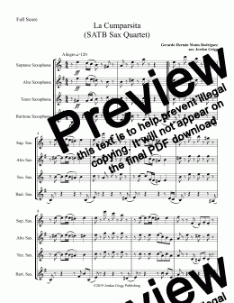 page one of La Cumparsita (SATB Sax Quartet) - Score and parts