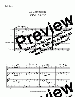 page one of La Cumparsita (Wind Quartet) - Score and parts