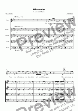 page one of SCHUBERT Winterreise 7. Auf dem Flusse arranged for Voice and String quartet