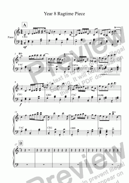 page one of Year 8 Ragtime Piece