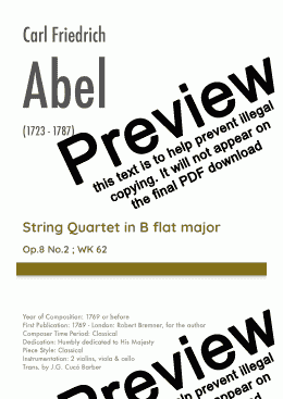 page one of Abel - String Quartet in B flat major