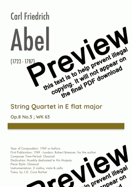 page one of Abel - String Quartet in E flat major