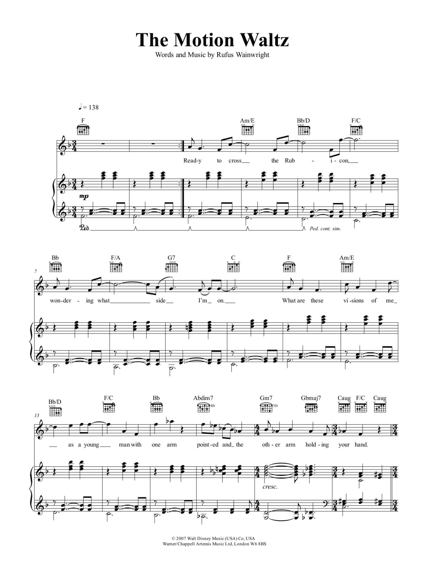 The Motion Waltz (Piano, Vocal & Guitar Chords (Right-Hand Melody))