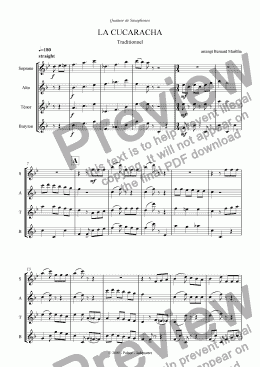 page one of La Cucaracha (Sax Quartet)