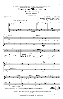 page one of Erev Shel Shoshanim (arr. Brant Adams) (SATB Choir)