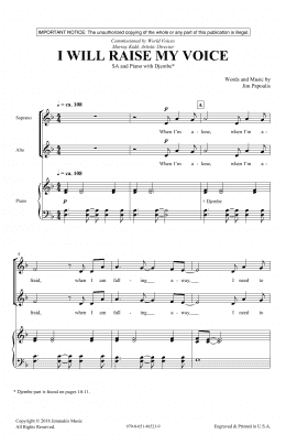 page one of I Will Raise My Voice (2-Part Choir)